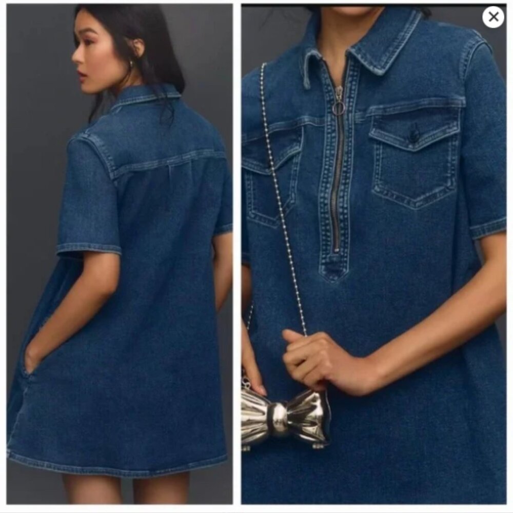 Anthropologie Denim Mini Dress in Dark Blue